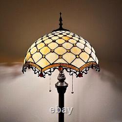 Tiffany Style Floor Lamp Beige Stained Glass Crystal Beans LED Bulb Include 64H