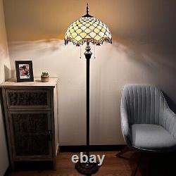 Tiffany Style Floor Lamp Beige Stained Glass Crystal Beans LED Bulb Include 64H