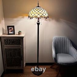 Tiffany Style Floor Lamp Beige Stained Glass Crystal Beans LED Bulb Include 64H