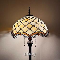 Tiffany Style Floor Lamp Beige Stained Glass Crystal Beans LED Bulb Include 64H