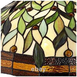 Tiffany Style Floor Lamp Bronze Stained Glass Leaf Pattern For Living Room Light