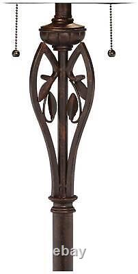 Tiffany Style Floor Lamp Bronze Stained Glass Leaf Pattern For Living Room Light