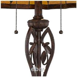 Tiffany Style Floor Lamp Bronze Stained Glass Leaf Pattern For Living Room Light