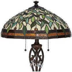 Tiffany Style Floor Lamp Bronze Stained Glass Leaf Pattern For Living Room Light