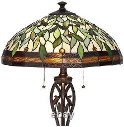 Tiffany Style Floor Lamp Bronze Stained Glass Leaf Pattern For Living Room Light