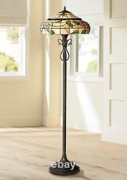 Tiffany Style Floor Lamp Cottage Bronze Leaf Stained Glass For Living Room