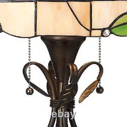 Tiffany Style Floor Lamp Cottage Bronze Leaf Stained Glass For Living Room