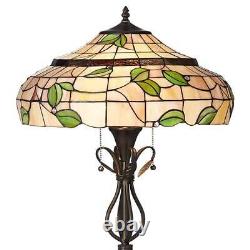 Tiffany Style Floor Lamp Cottage Bronze Leaf Stained Glass For Living Room