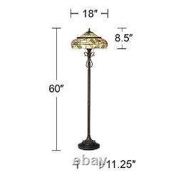 Tiffany Style Floor Lamp Cottage Bronze Leaf Stained Glass For Living Room