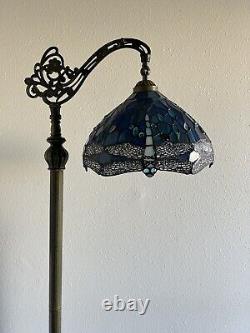 Tiffany Style Floor Lamp Dragonfly Blue Stained Glass Gooseneck Adjustable 63H