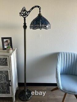 Tiffany Style Floor Lamp Dragonfly Blue Stained Glass Gooseneck Adjustable 63H
