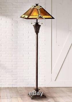 Tiffany Style Floor Lamp French Bronze Stained Glass Mica Living Room Reading