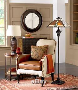 Tiffany Style Floor Lamp French Bronze Stained Glass Mica Living Room Reading