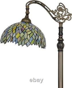 Tiffany Style Floor Lamp Gradient Green Stained Glass Arched Gooseneck Decor