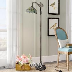 Tiffany Style Floor Lamp Gradient Green Stained Glass Arched Gooseneck Decor