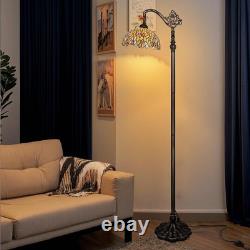 Tiffany Style Floor Lamp Gradient Green Stained Glass Arched Gooseneck Decor