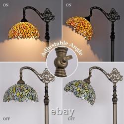 Tiffany Style Floor Lamp Gradient Green Stained Glass Arched Gooseneck Decor