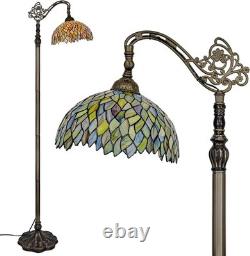 Tiffany Style Floor Lamp Gradient Green Stained Glass Arched Gooseneck Decor