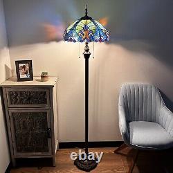 Tiffany Style Floor Lamp Green Blue Stained Glass Included LED Bulbs 64H16W