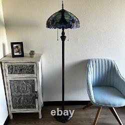 Tiffany Style Floor Lamp Green Blue Stained Glass Included LED Bulbs 64H16W