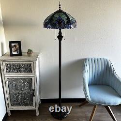 Tiffany Style Floor Lamp Green Blue Stained Glass Included LED Bulbs 64H16W