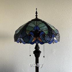 Tiffany Style Floor Lamp Green Blue Stained Glass Included LED Bulbs 64H16W