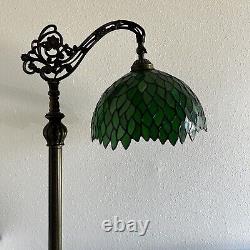 Tiffany Style Floor Lamp Green Stained Glass Green Leaves Included LED Bulb H63