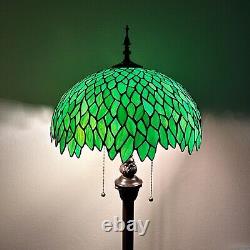 Tiffany Style Floor Lamp Green Stained Glass Leaves Metal Base LED Bulb 64H16W