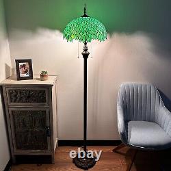 Tiffany Style Floor Lamp Green Stained Glass Leaves Metal Base LED Bulb 64H16W