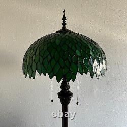 Tiffany Style Floor Lamp Green Stained Glass Leaves Metal Base LED Bulb 64H16W