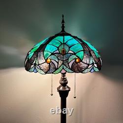 Tiffany Style Floor Lamp Green Stained Glass Metal Base LED Bulbs 16W16D64H