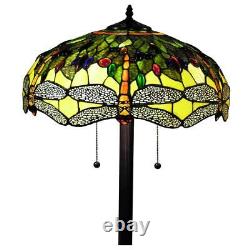 Tiffany Style Floor Lamp Green Stained Glass Vintage Dragonfly Accent Theme