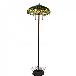 Tiffany Style Floor Lamp Green Stained Glass Vintage Dragonfly Accent Theme