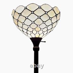Tiffany Style Floor Lamp Jeweled Torchiere 72 Tall Stained Glass White Stains
