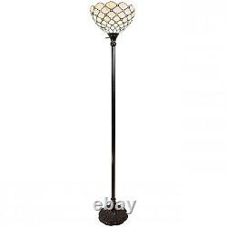 Tiffany Style Floor Lamp Jeweled Torchiere 72 Tall Stained Glass White Stains