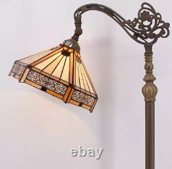 Tiffany Style Floor Lamp Mission Stained Glass Vintage Bedside Reading Light