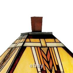 Tiffany Style Floor Lamp Mission Wood Column Stained Glass For Living Room