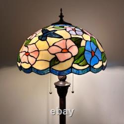 Tiffany Style Floor Lamp Pink Blue Stained Glass Hummingbird Flowers 64H16W