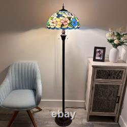 Tiffany Style Floor Lamp Pink Blue Stained Glass Hummingbird Flowers 64H16W