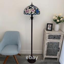Tiffany Style Floor Lamp Pink Blue Stained Glass Hummingbird Flowers 64H16W