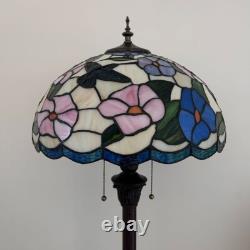 Tiffany Style Floor Lamp Pink Blue Stained Glass Hummingbird Flowers 64H16W