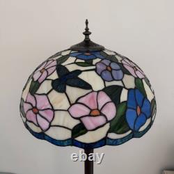Tiffany Style Floor Lamp Pink Blue Stained Glass Hummingbird Flowers 64H16W