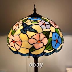 Tiffany Style Floor Lamp Pink Blue Stained Glass Hummingbird Flowers 64H16W