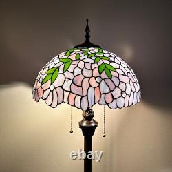 Tiffany Style Floor Lamp Purple Stained Glass Green Leaves 16W16D64H
