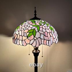 Tiffany Style Floor Lamp Purple Stained Glass Green Leaves 16W16D64H