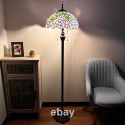Tiffany Style Floor Lamp Purple Stained Glass Green Leaves 16W16D64H