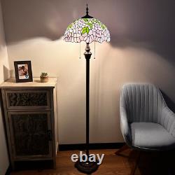 Tiffany Style Floor Lamp Purple Stained Glass Green Leaves 16W16D64H
