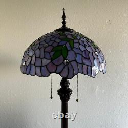 Tiffany Style Floor Lamp Purple Stained Glass Green Leaves 16W16D64H