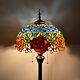 Tiffany Style Floor Lamp Red Orange Stained Glass Rose Flowers Led Bulbs H64w16
