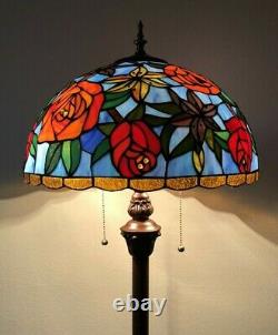 Tiffany Style Floor Lamp Rose Flower Stained Glass Antique Vintage W16H64 Inch